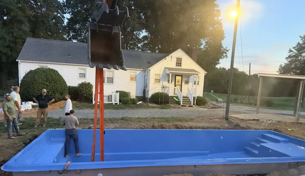 Virginia pool in the midst of crane installation with the Pool Brokers USA team.