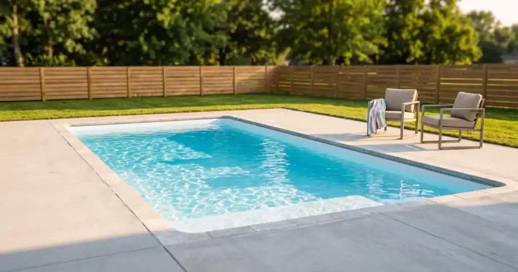 fiberglass pool with a tanning ledge from Pool Brokers USA