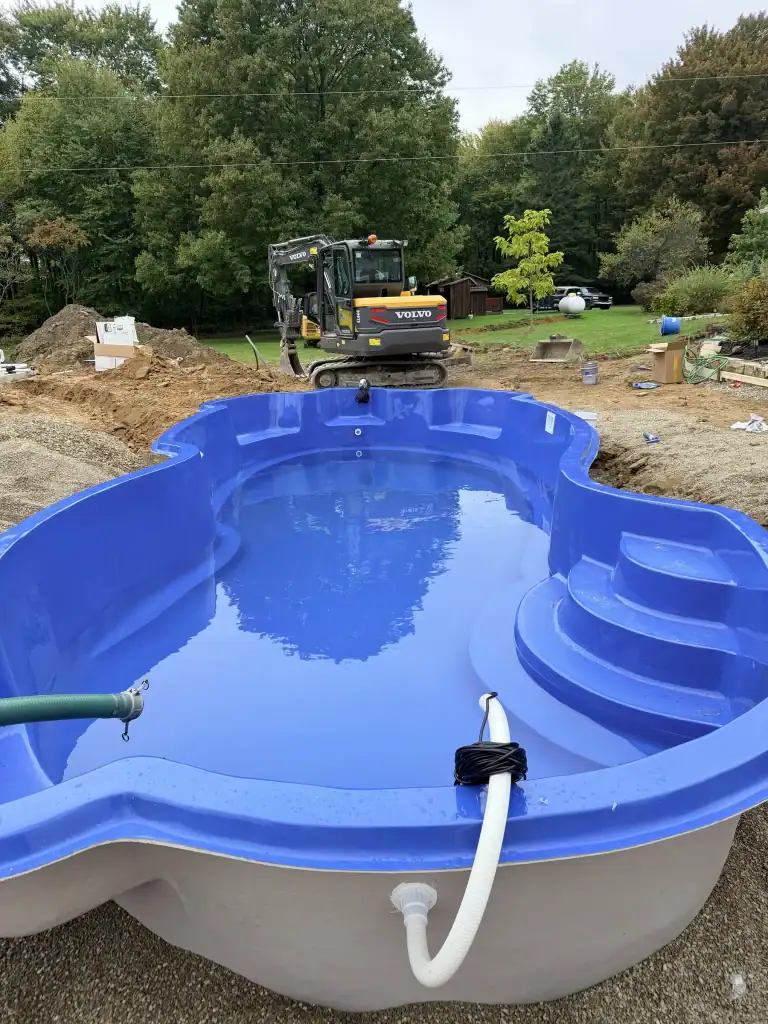 Fiberglass with water beginning to fill